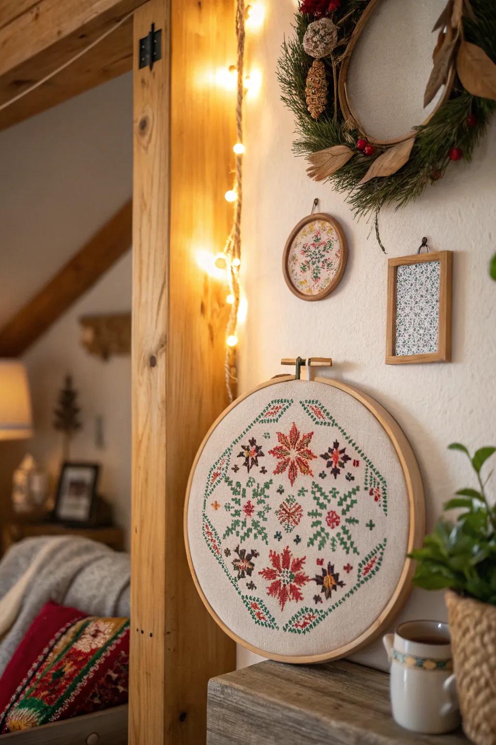 Craft meets tradition in a cross-stitch wreath.