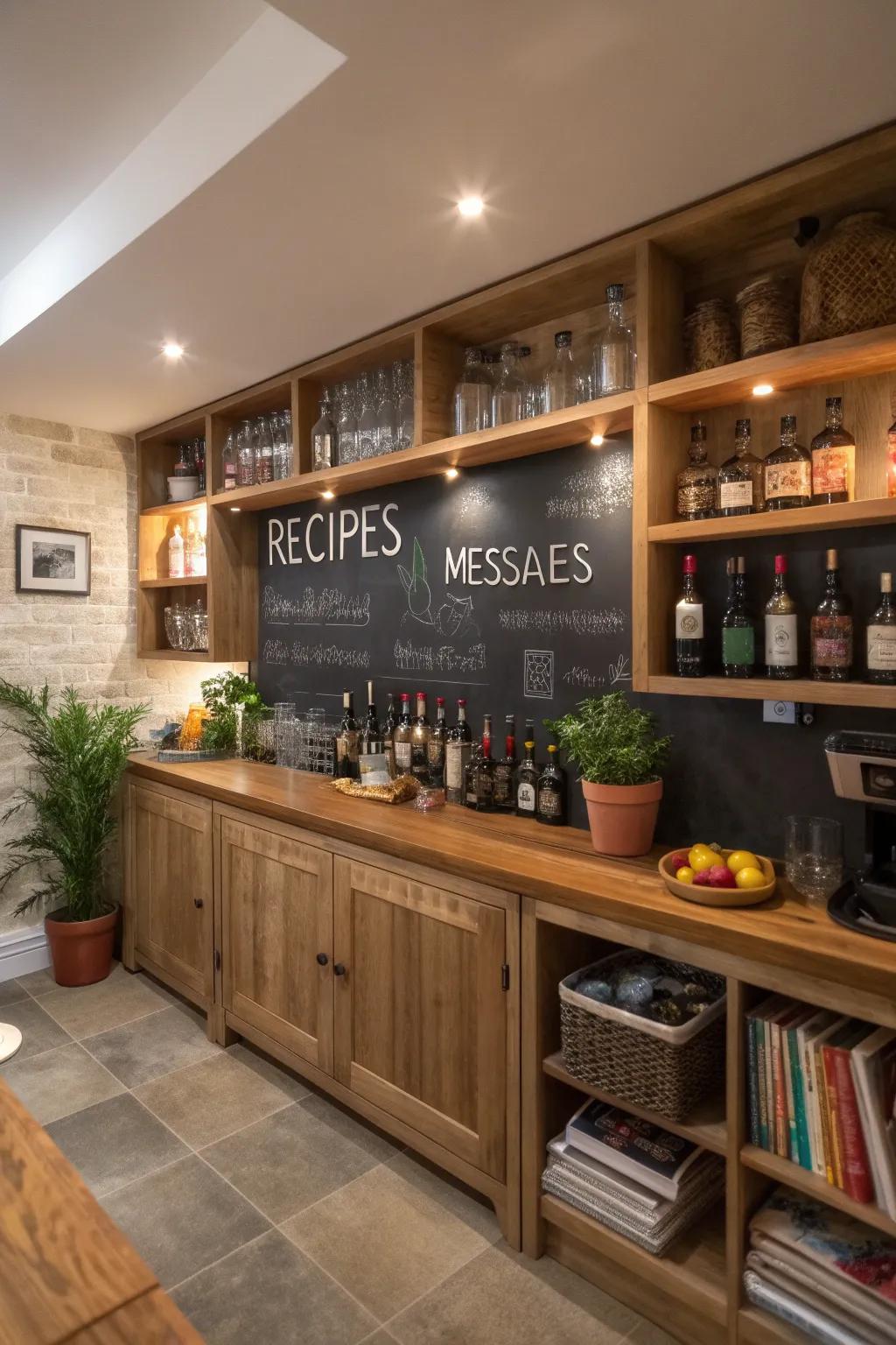 A fun chalkboard wall bar that encourages creativity and interaction.