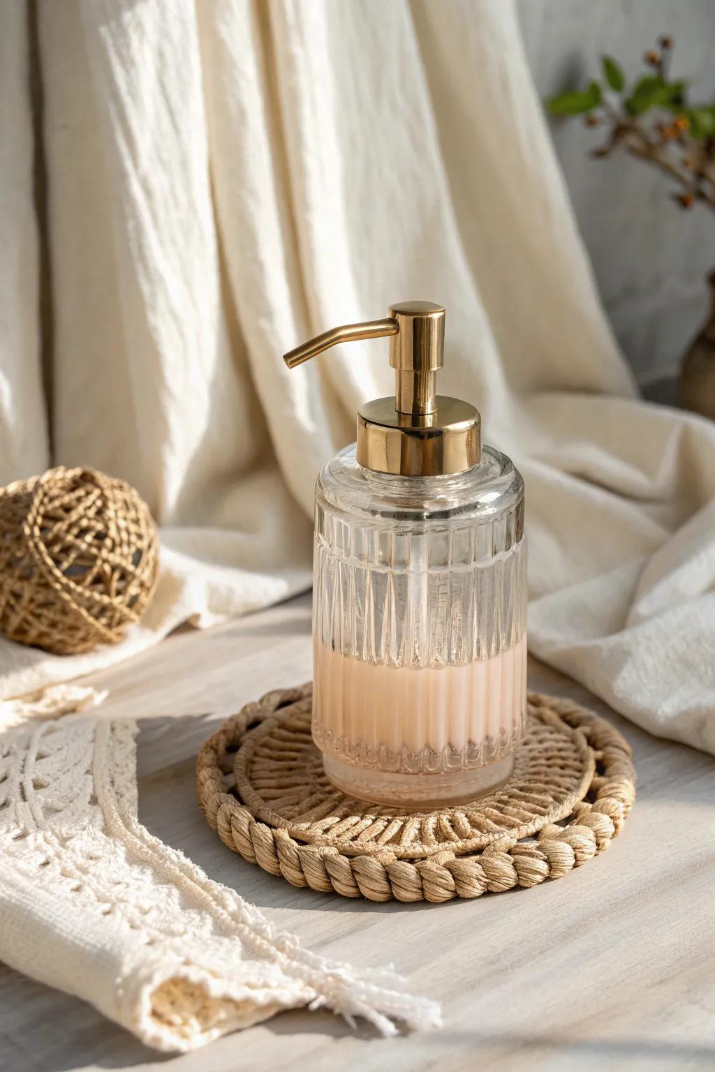 Elevate your bathroom with a handcrafted soap dispenser that combines minimalist elegance with boho charm.