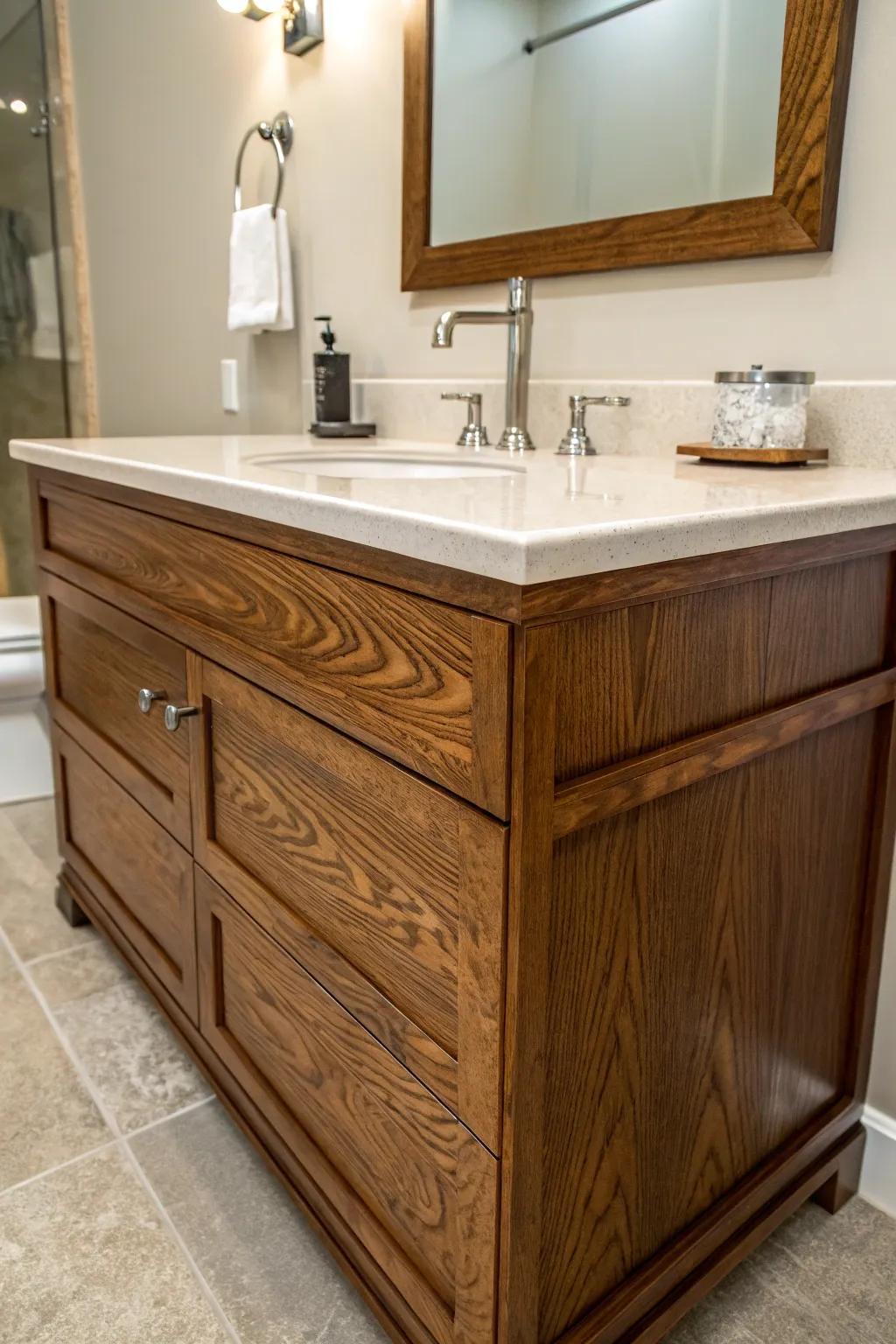 Gel stain breathes new life into wooden bathroom vanities.