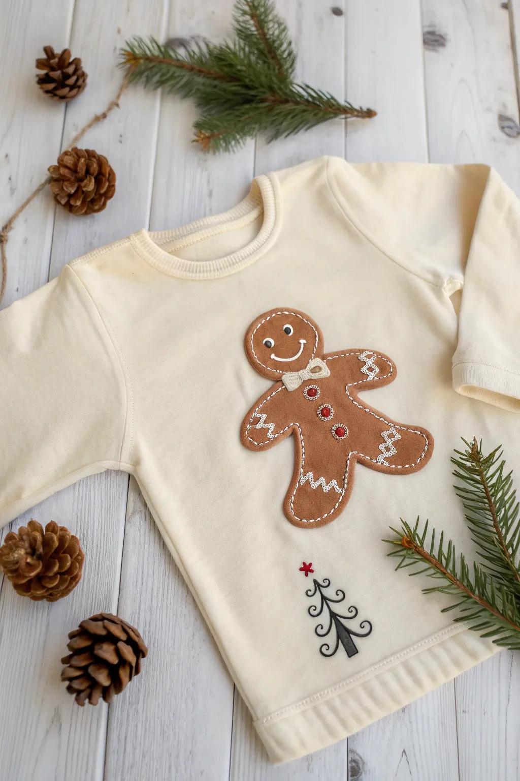 Warm your heart with this handmade gingerbread man tee—perfect for a cozy, stylish Christmas season.