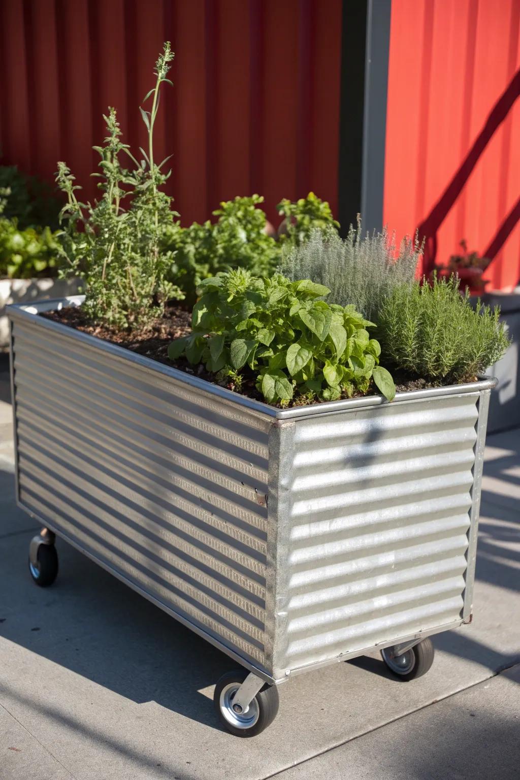 Roll into the sun with style: Mobile metal planters for the dynamic gardener.