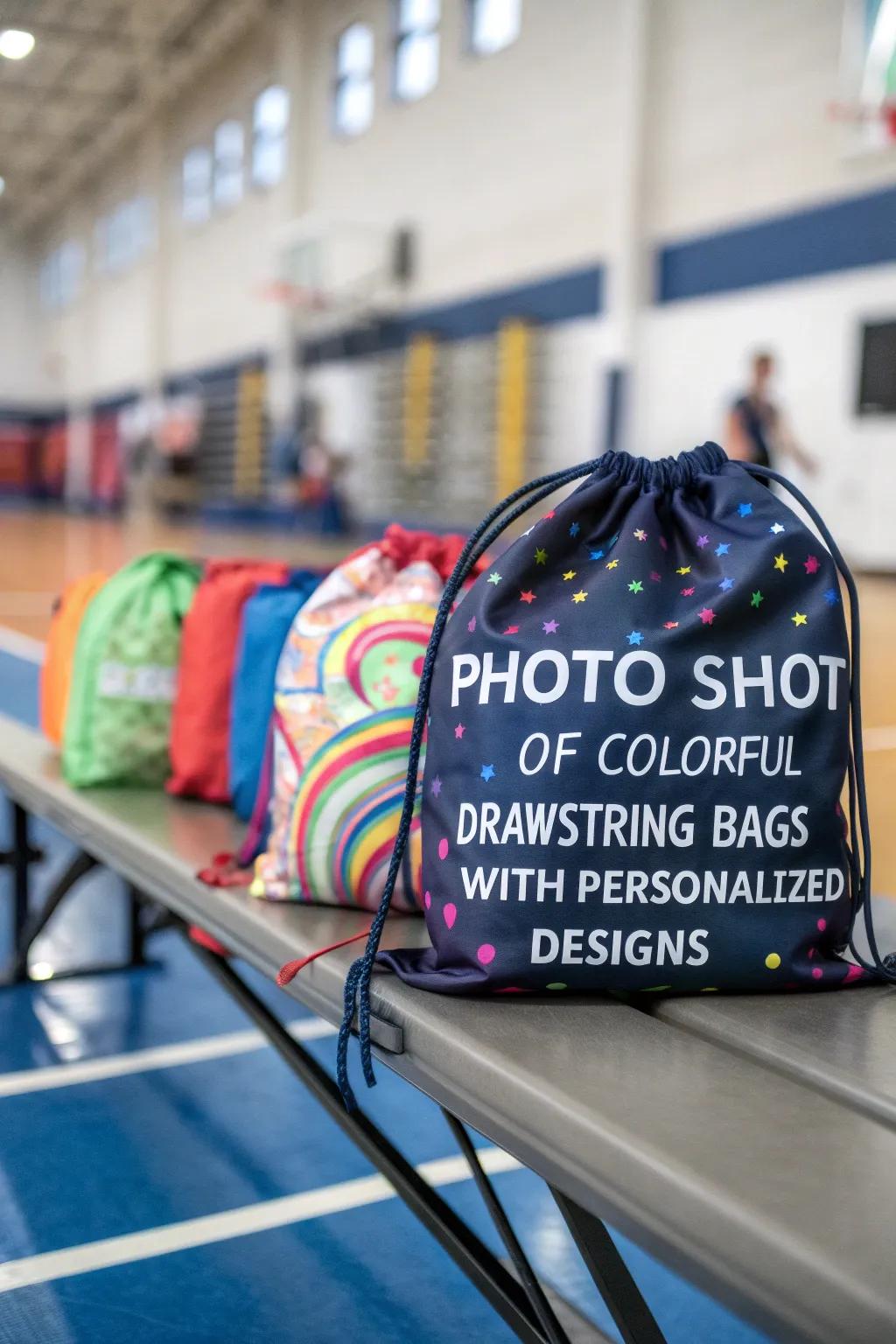 Make carrying gear fun with personalized drawstring bags.