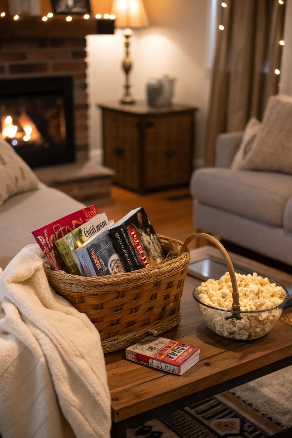 A movie night basket perfect for a relaxing evening at home.