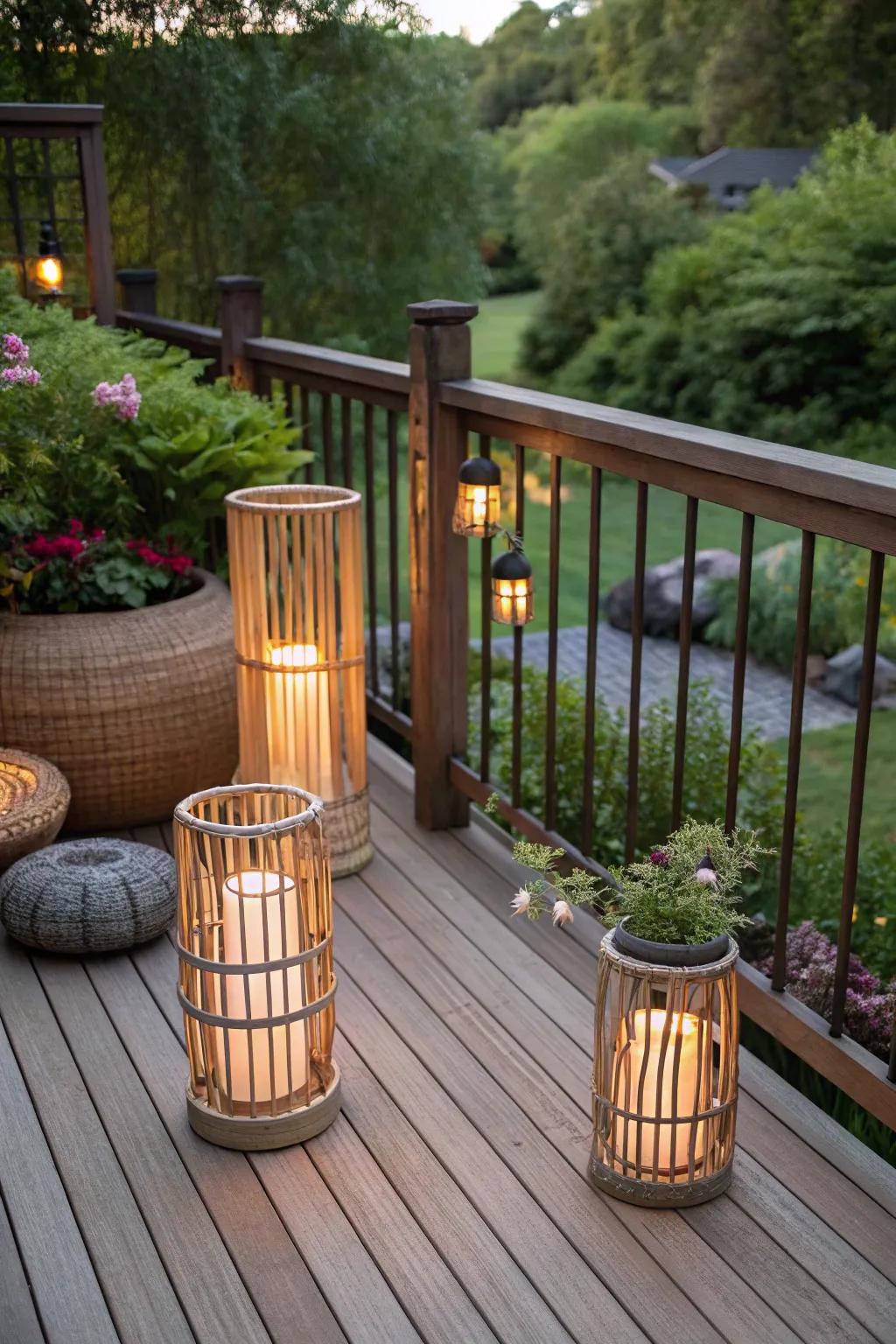 Bamboo lanterns add an exotic flair to any outdoor area.