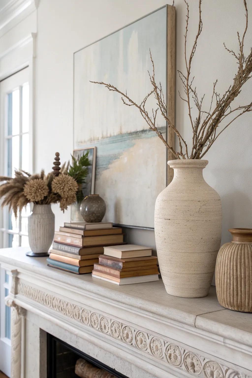Elevate your mantle with a touch of minimalist elegance and boho charm.
