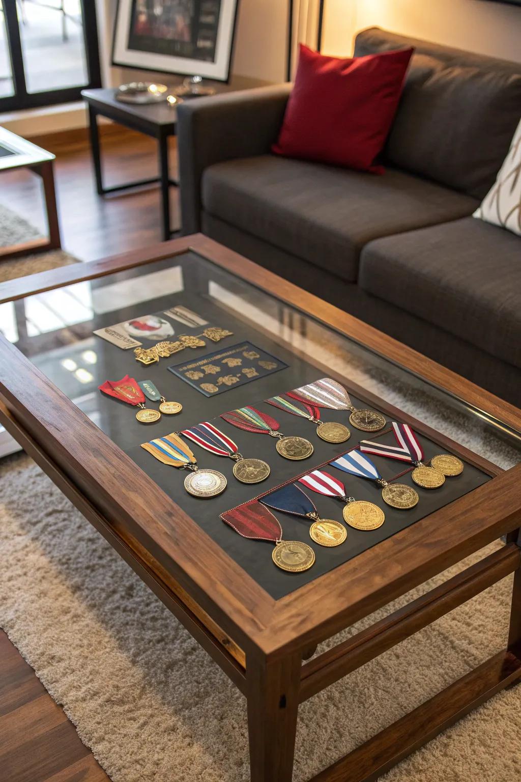 Showcase your achievements with a touch of elegance: A medal display coffee table for the modern craftsman.