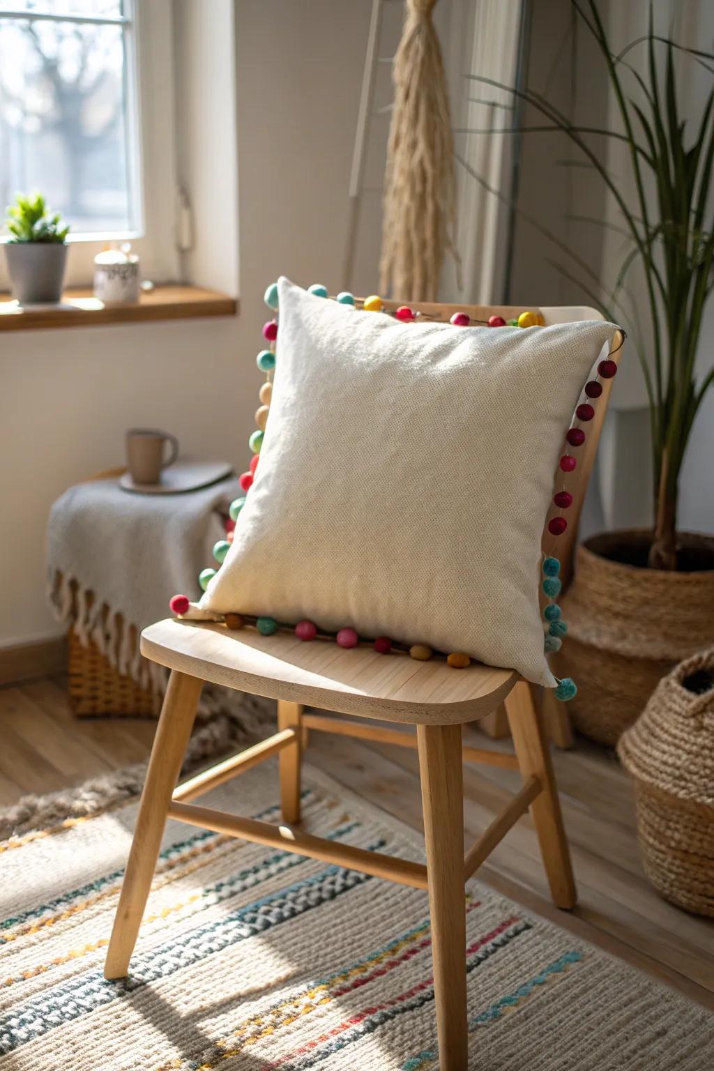 Add a playful touch to your decor with chic pom-pom pillows that blend minimalist elegance with Boho charm.