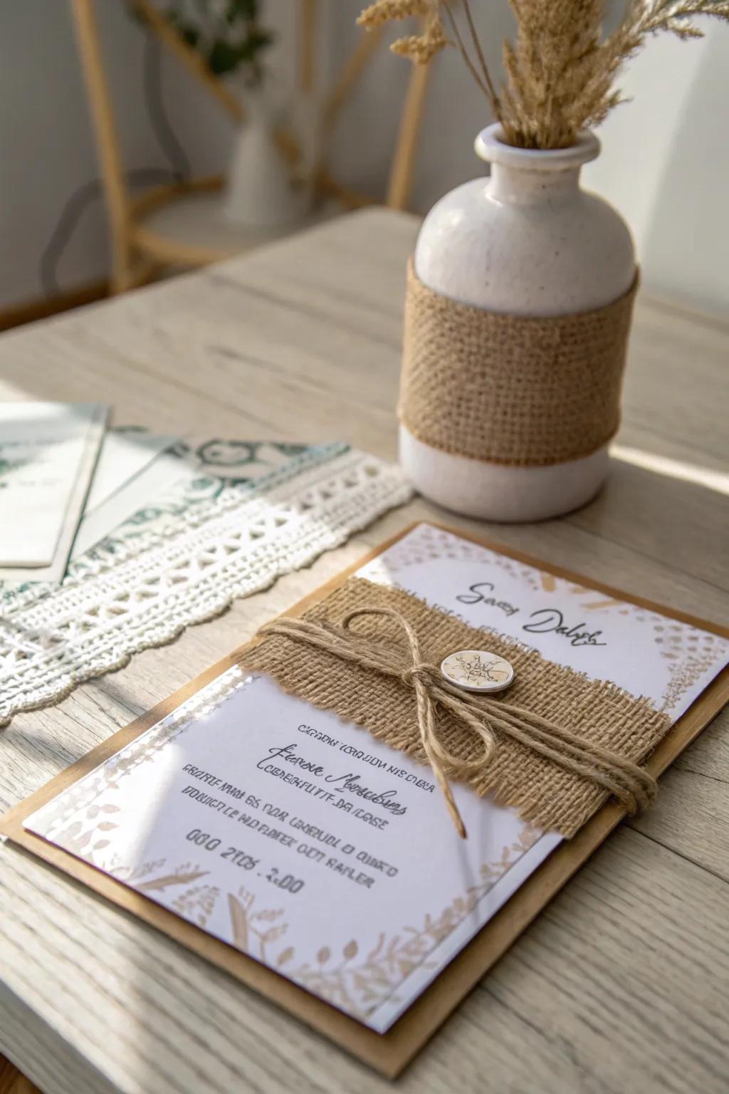 Capture the essence of rustic elegance with handcrafted save-the-date cards.