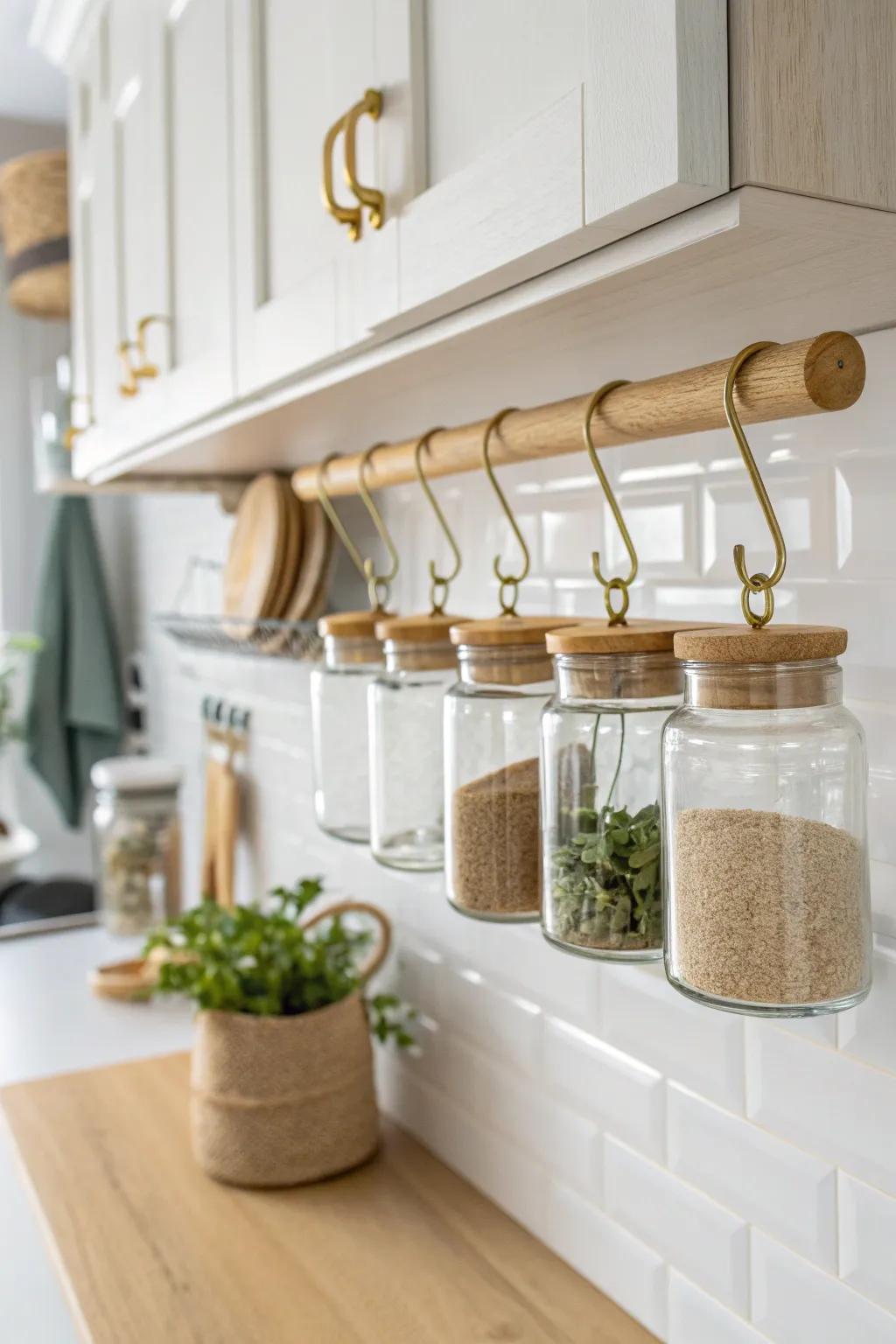 Add a touch of whimsy to your kitchen with these charming hanging spice jars.