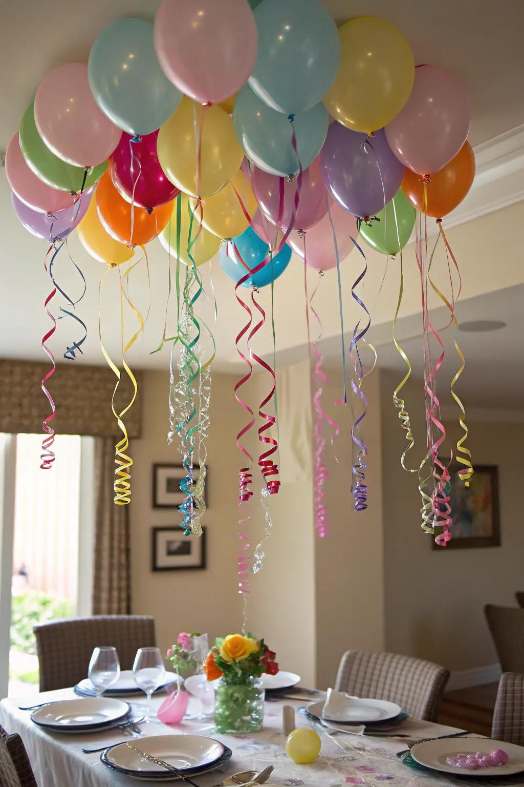 A balloon chandelier brings a touch of whimsy to your Valentine's decor.