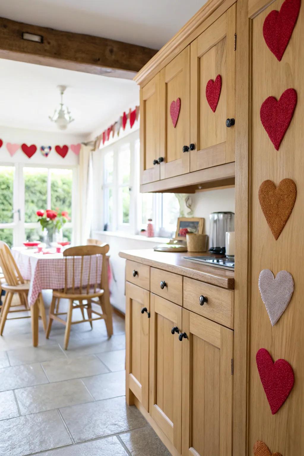 Brighten your kitchen with heart cupboard wraps.