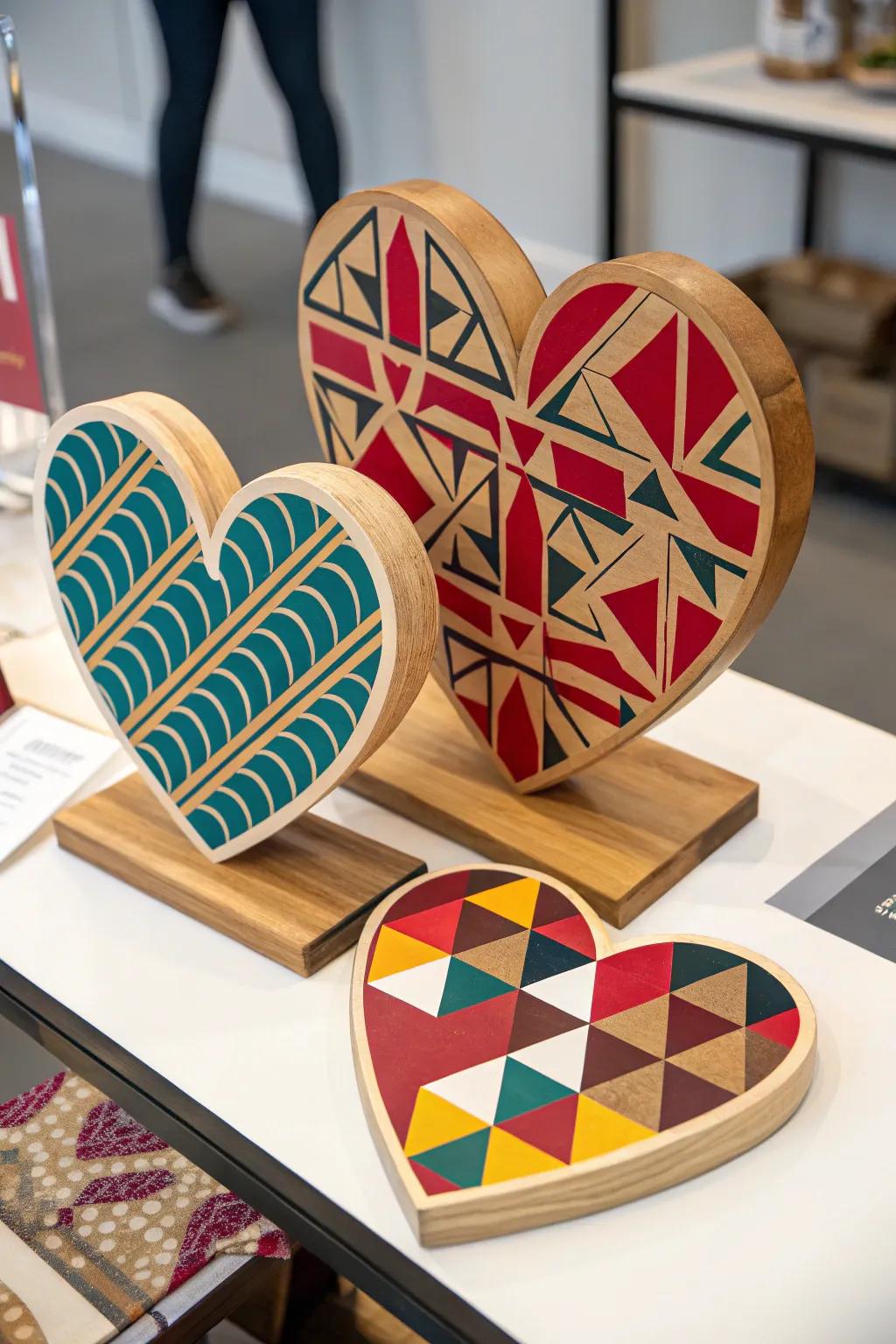 Geometric heart designs bring a modern flair to your decor.