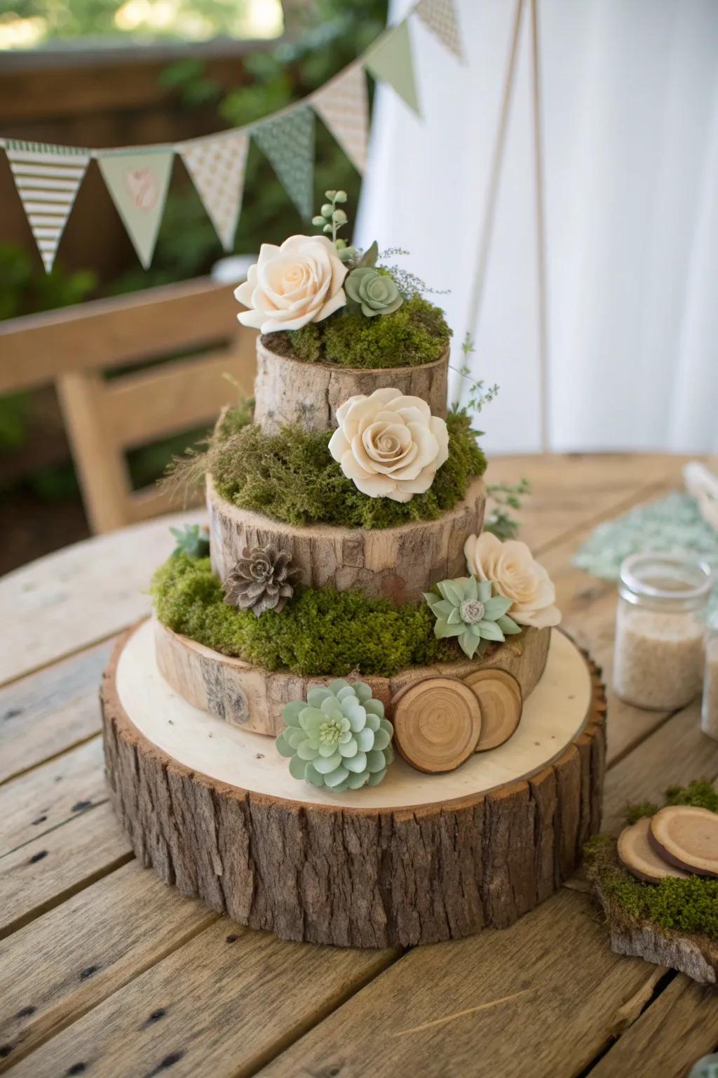 Embrace the beauty of nature with layered textures for your woodland baby shower centerpiece.