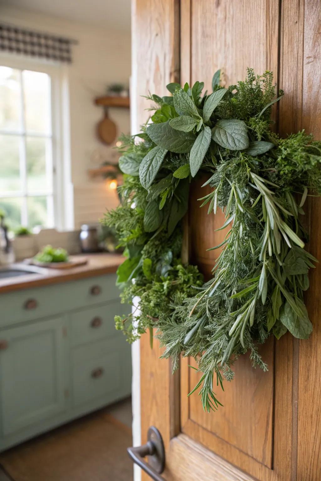 Bring the freshness of herbs indoors with a garden wreath.