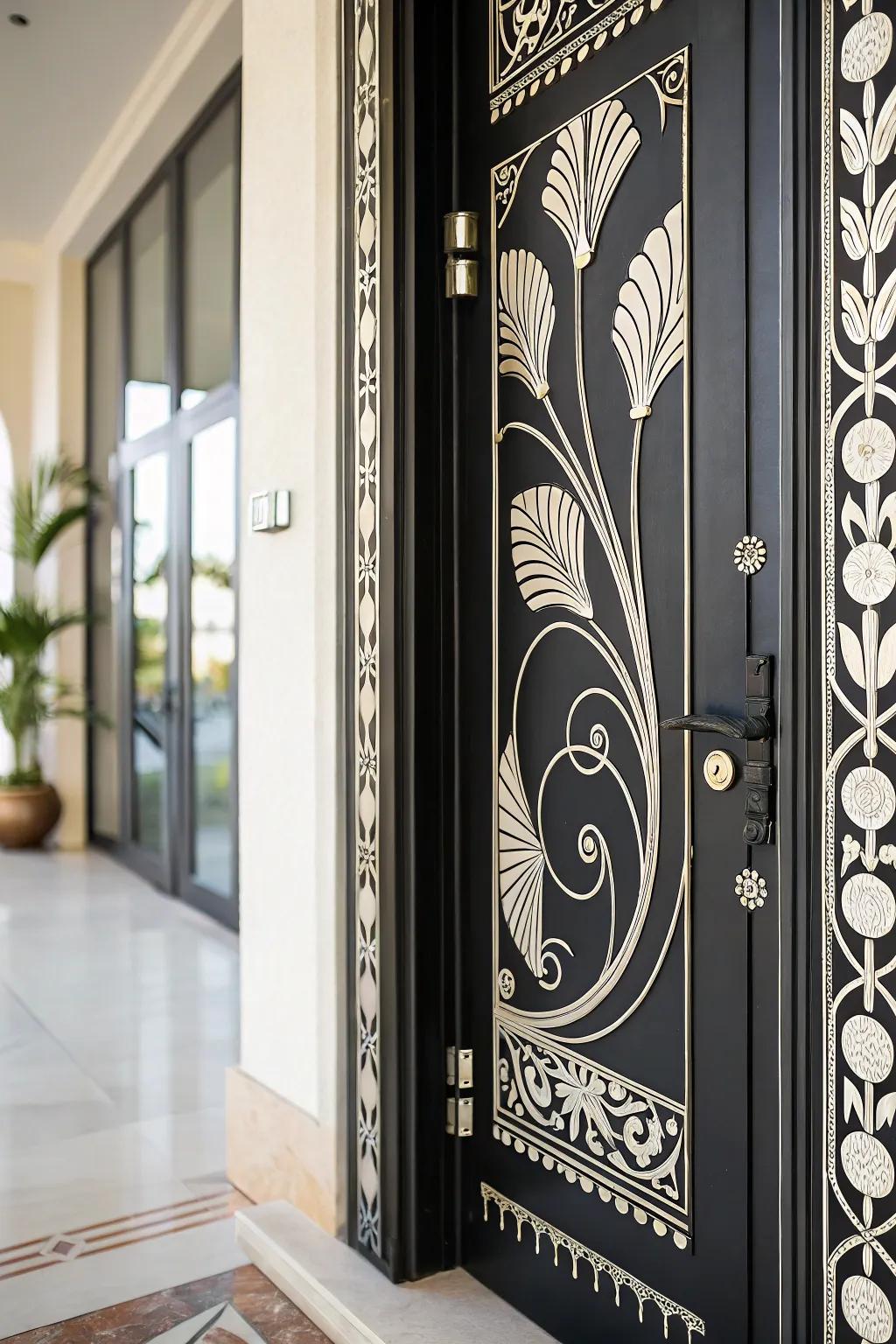 A chic and elegant black and white themed door.