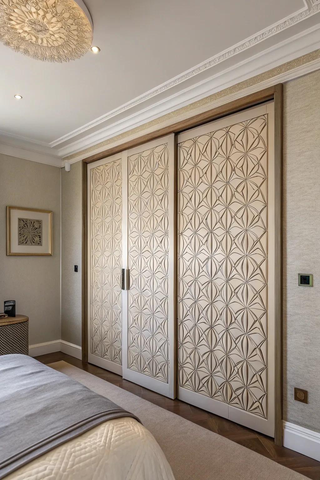 Textured panels add depth and visual interest to closet doors.