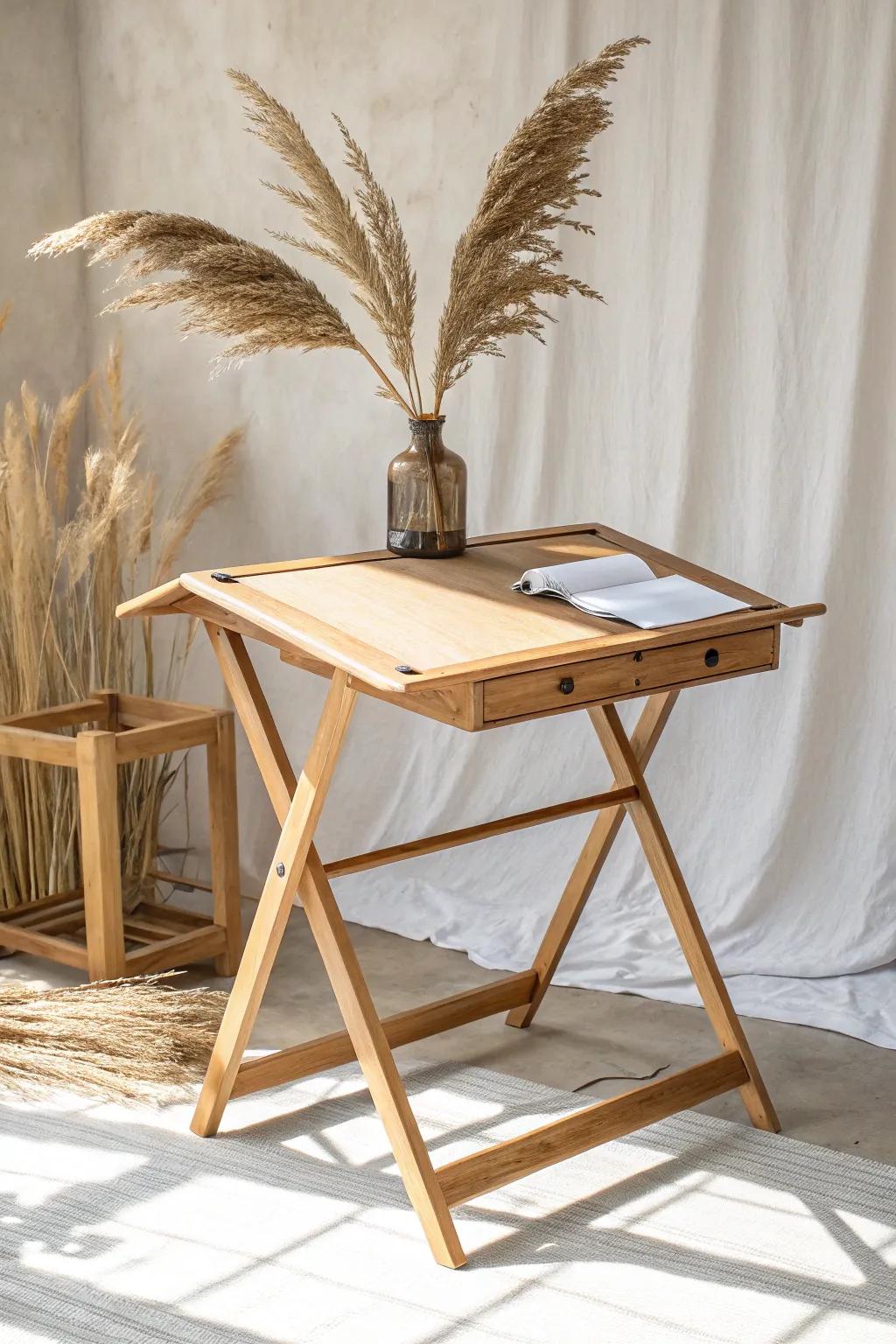 Embrace flexibility and elegance with this foldable drawing table—perfect for your creative space.