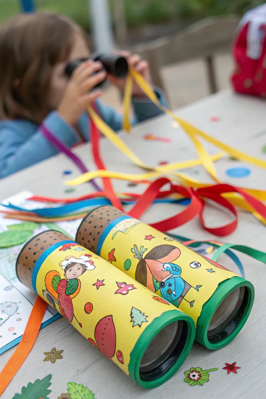 Encourage exploration with homemade paper tube binoculars.