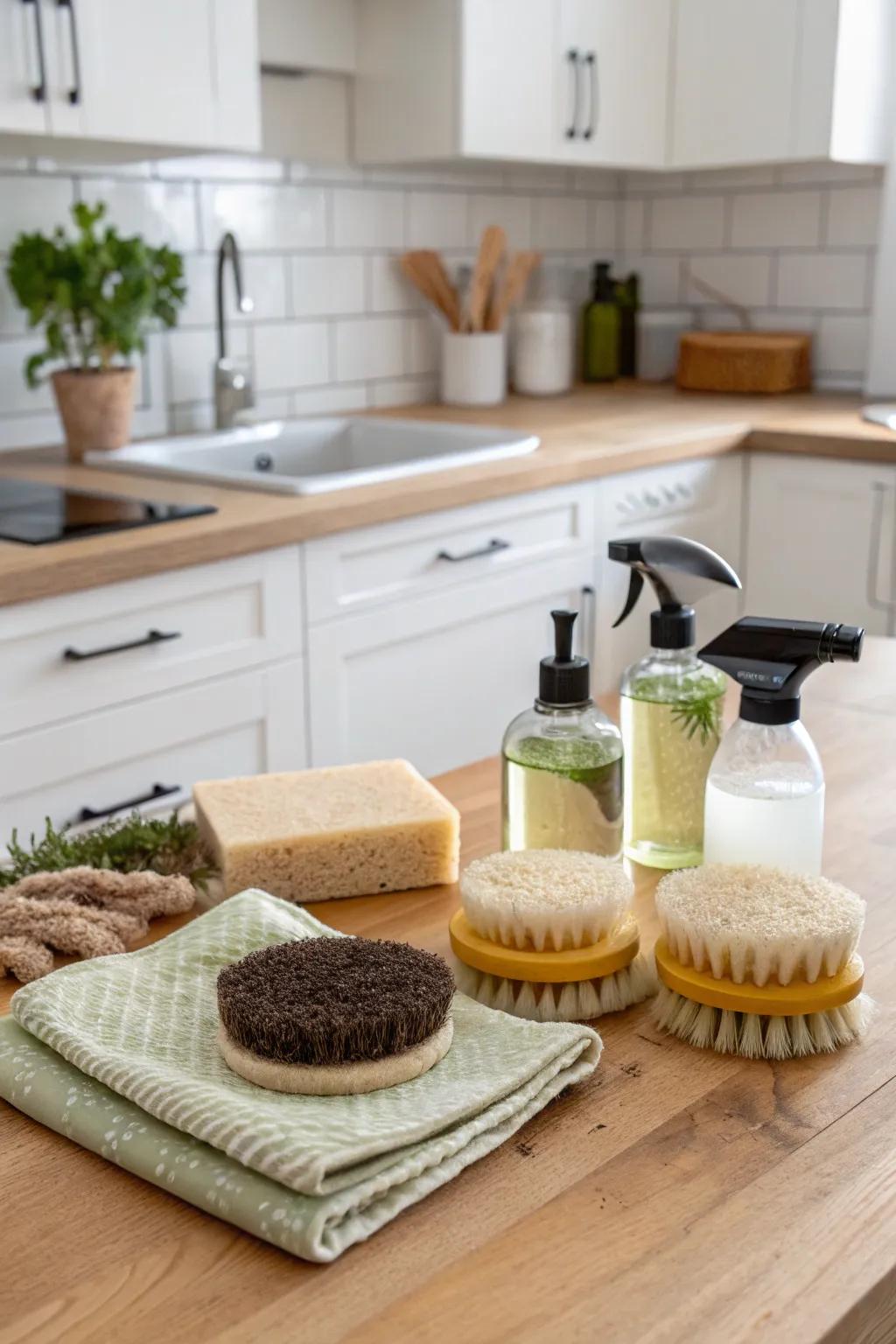 Eco-conscious kitchen essentials for a greener cleaning routine.