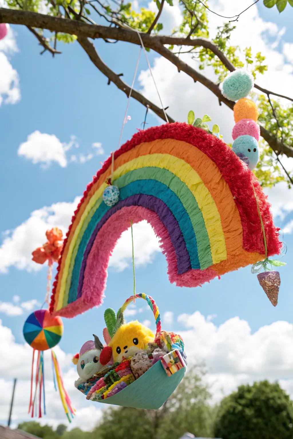 A stunning rainbow pinata that brightens up any Easter event.