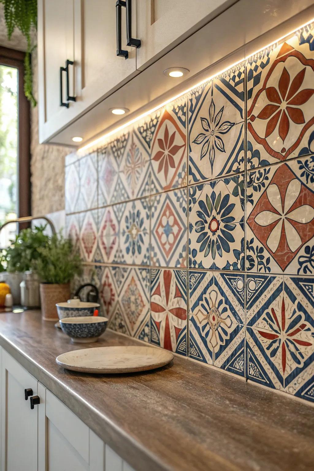 Transform your kitchen into a masterpiece with bold, Moroccan-patterned tiles for a stunning backsplash statement.
