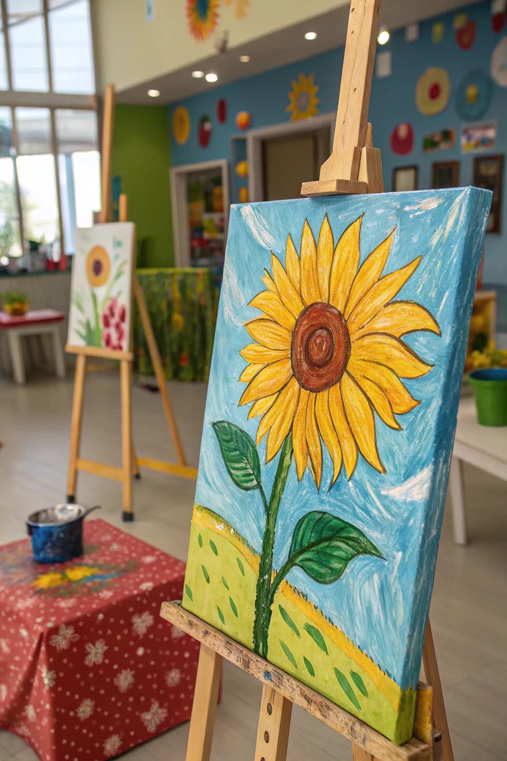 Revive childhood joy with sunflower finger painting.