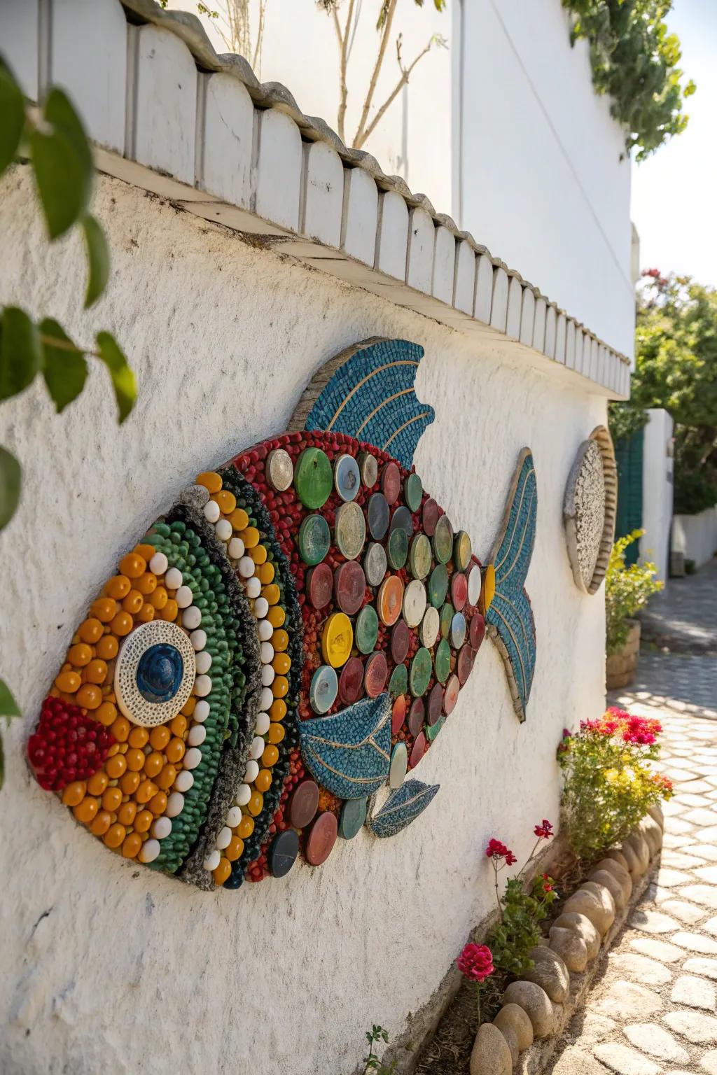 Dive into creativity with vibrant bottle cap mosaics – a splash of art for any space!