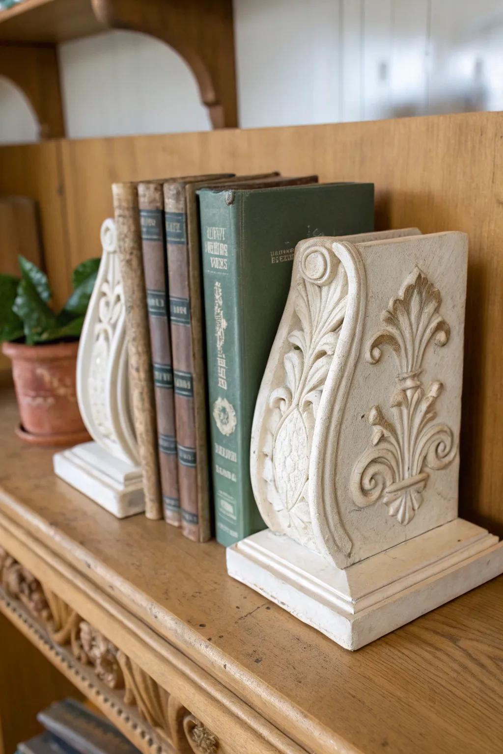 Plaster bookends add elegance to your library.