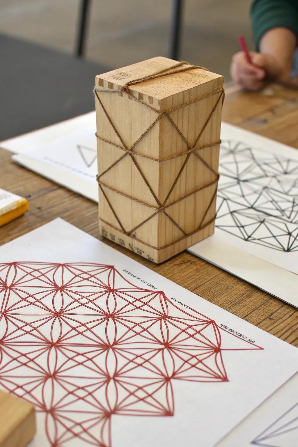 Rubber bands provide geometric stamping patterns with ease.