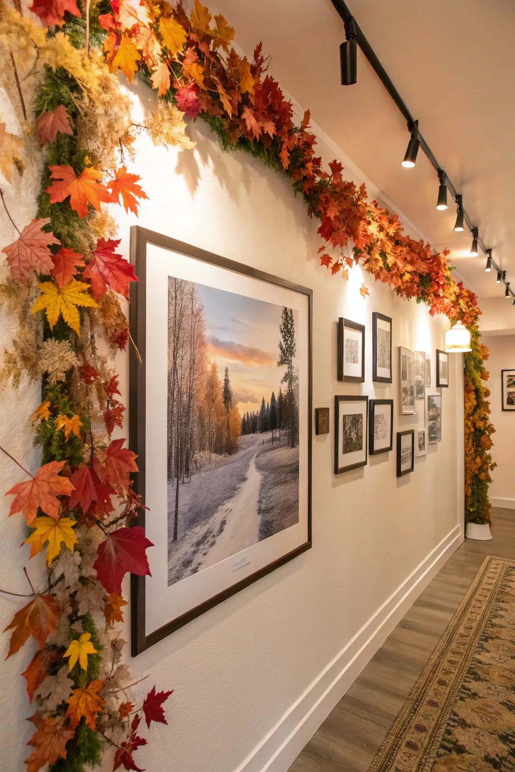 Seasonal elements keep the gallery wall dynamic.