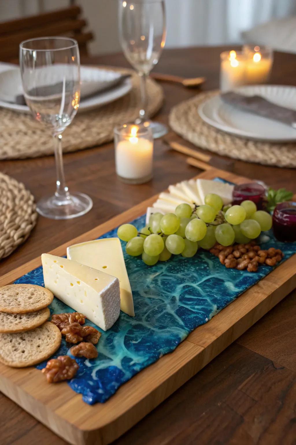 Epoxy inlay cheese board, elevating your entertaining game.