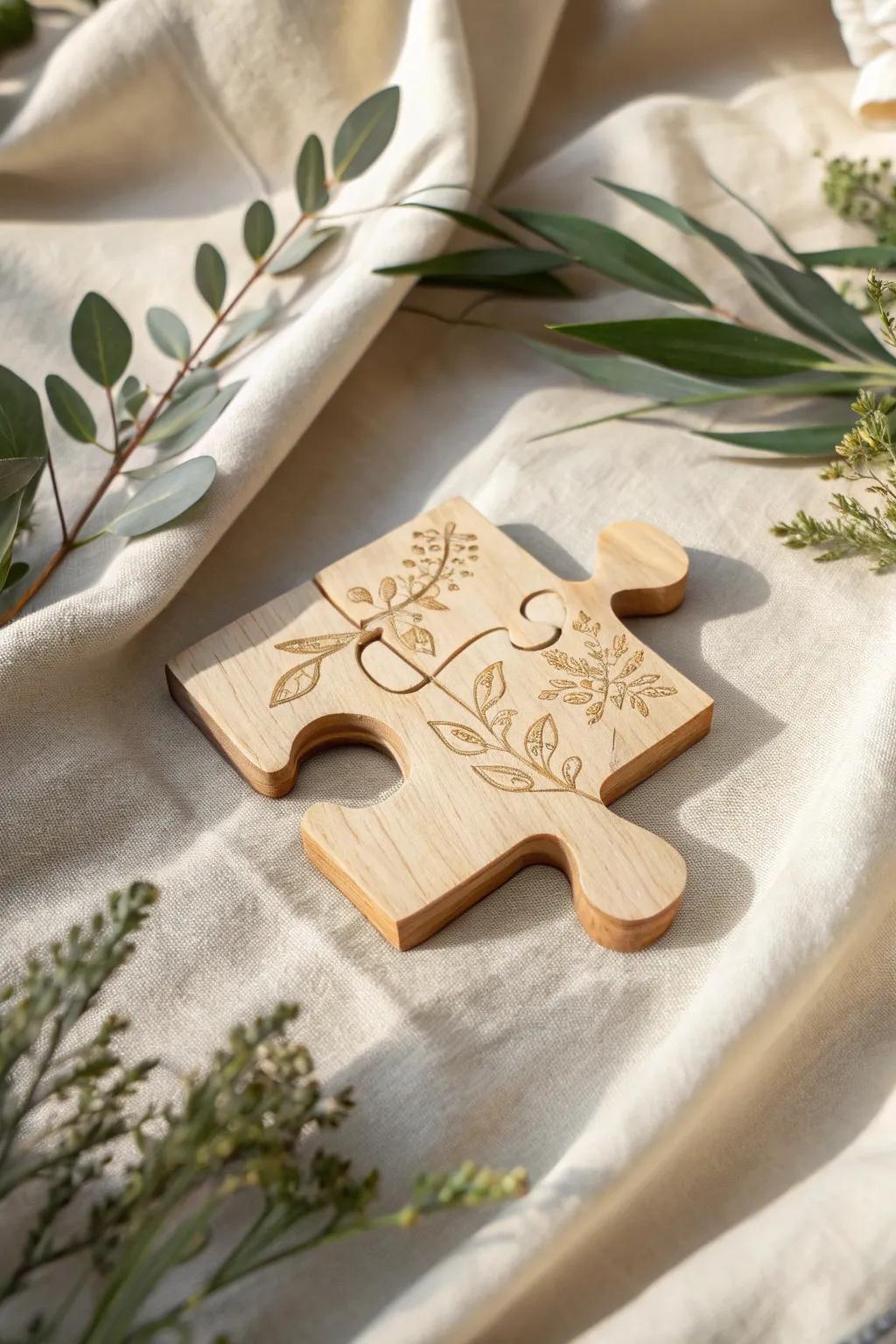 Uncover the beauty in simplicity with a personalized puzzle piece, where craftsmanship meets creativity.