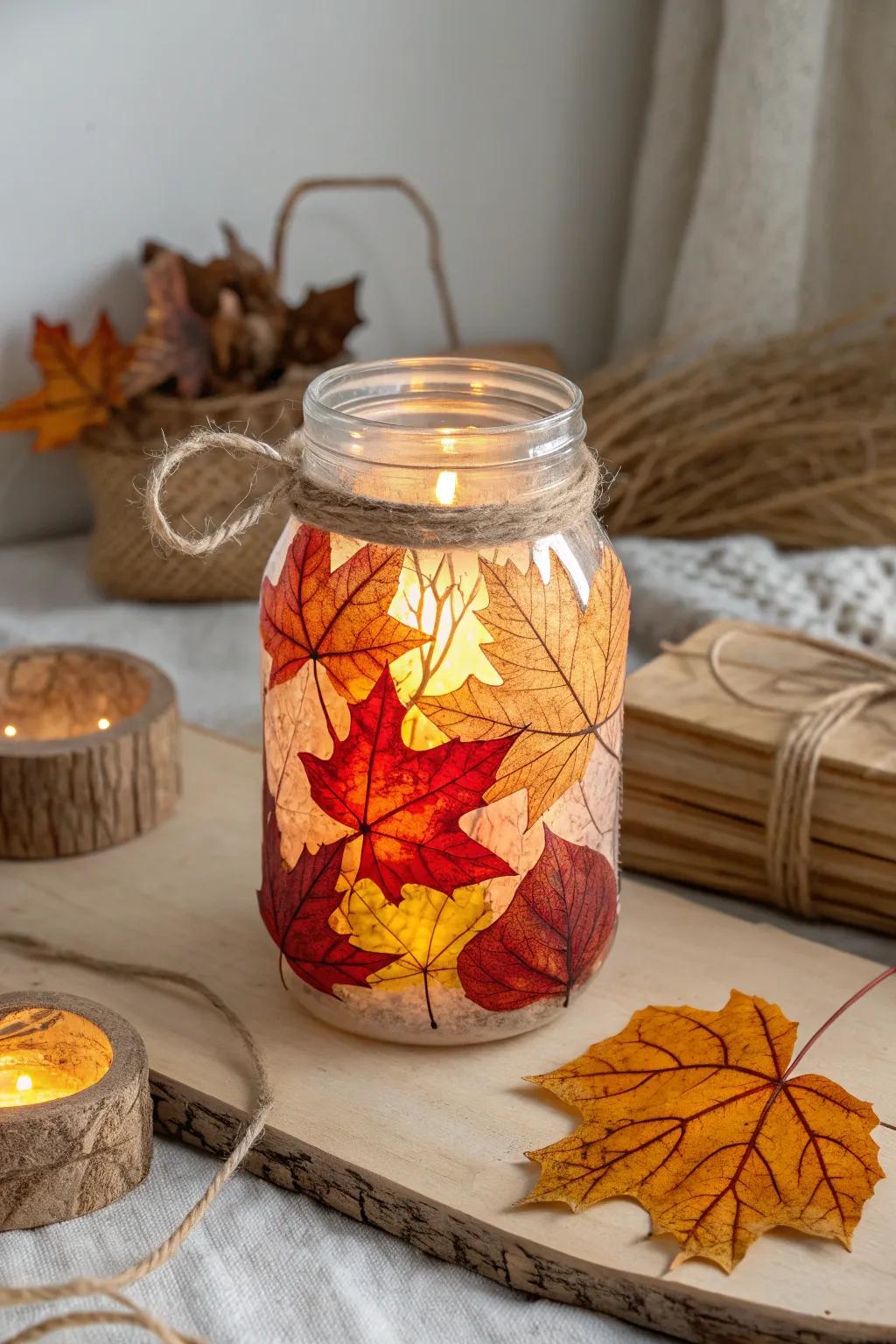 Illuminate your space with the cozy glow of a handmade leaf lantern, embracing the warmth of fall.