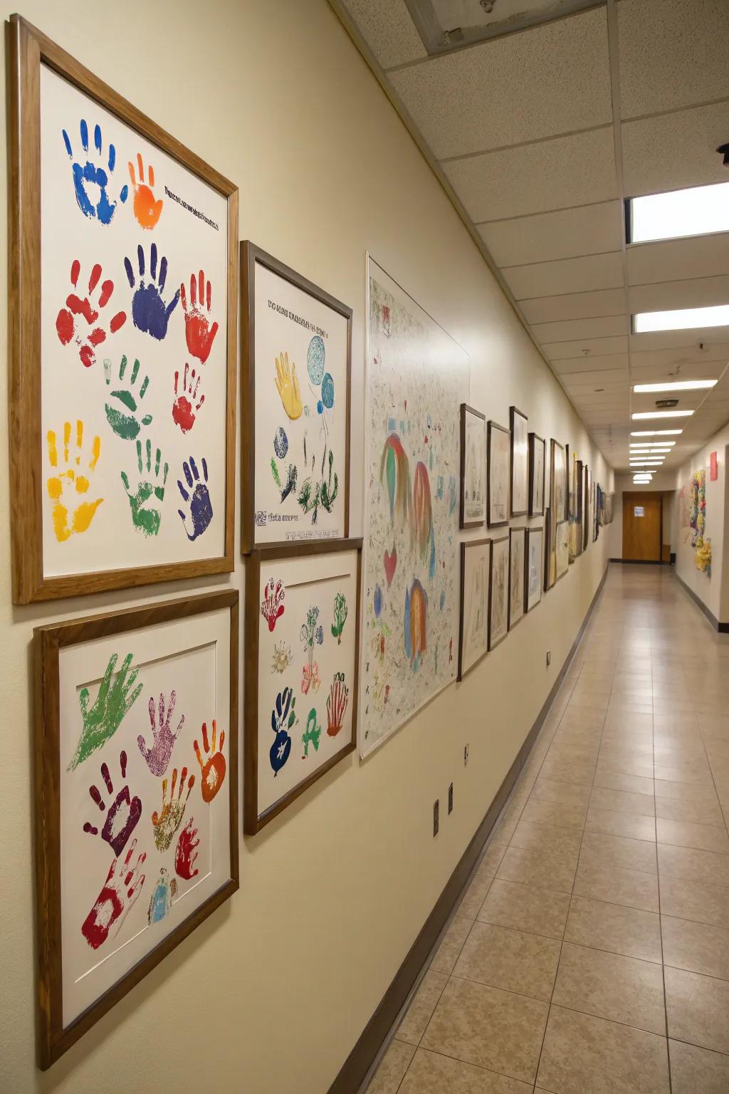 Create an evolving family gallery with handprint art.