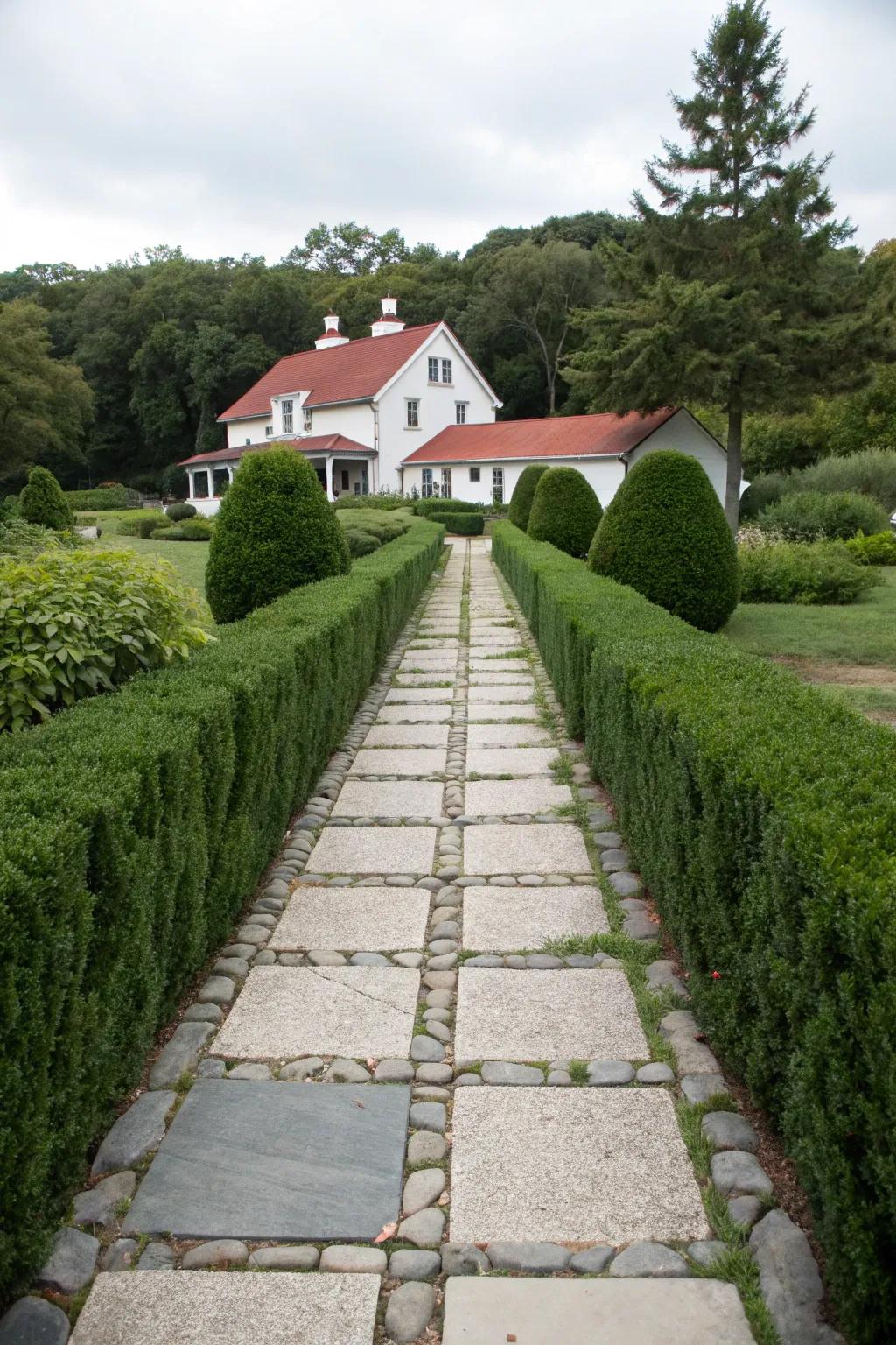 A symmetrical stone layout offers balance and harmony to this farmhouse entrance.