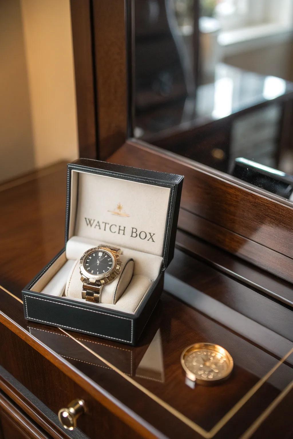 An elegant personalized watch box for his collection.