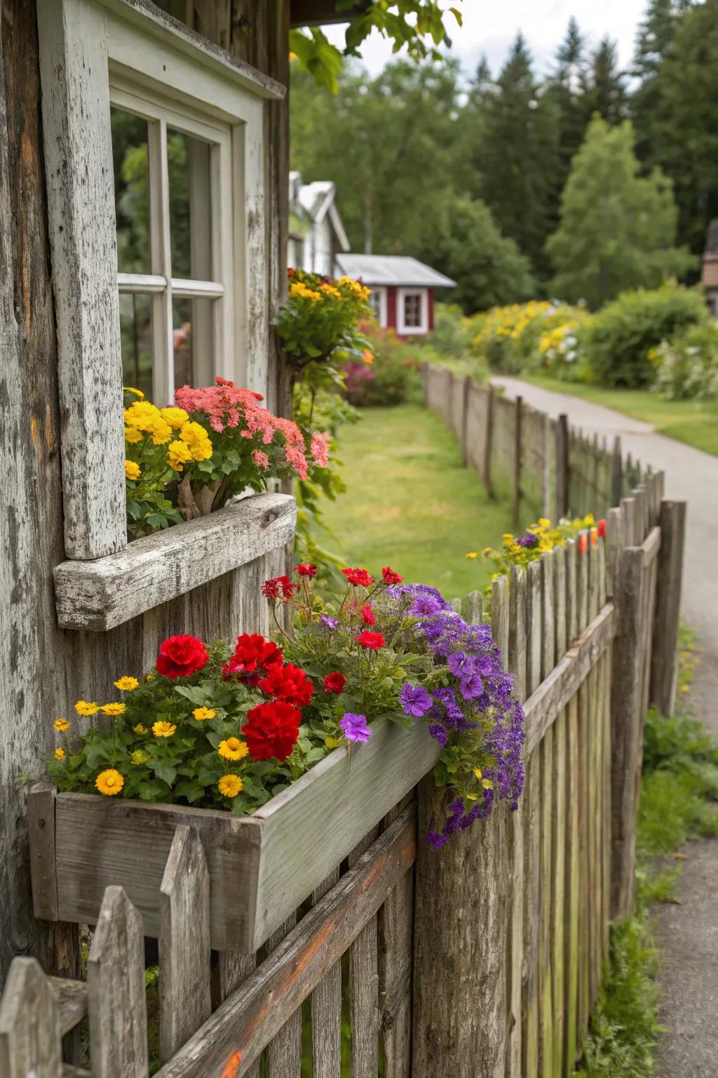 Window box planters add a cozy touch to any garden fence.