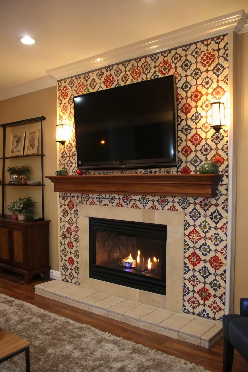 A bold backsplash adds depth and visual interest.