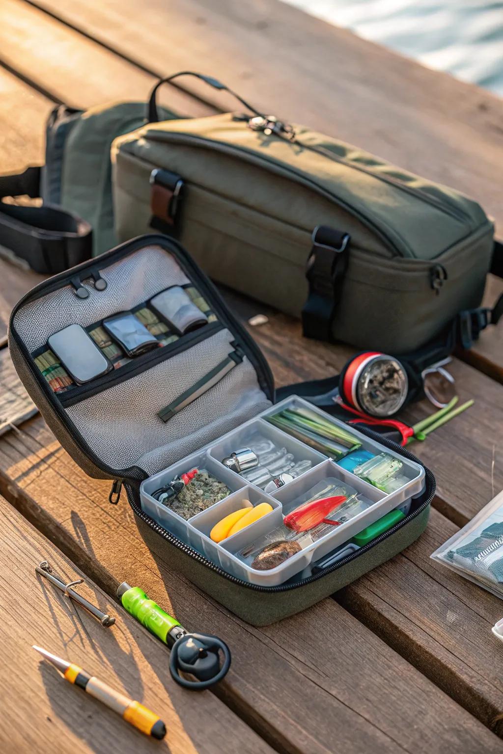 Portable tackle bags keep gear organized and ready for adventure.