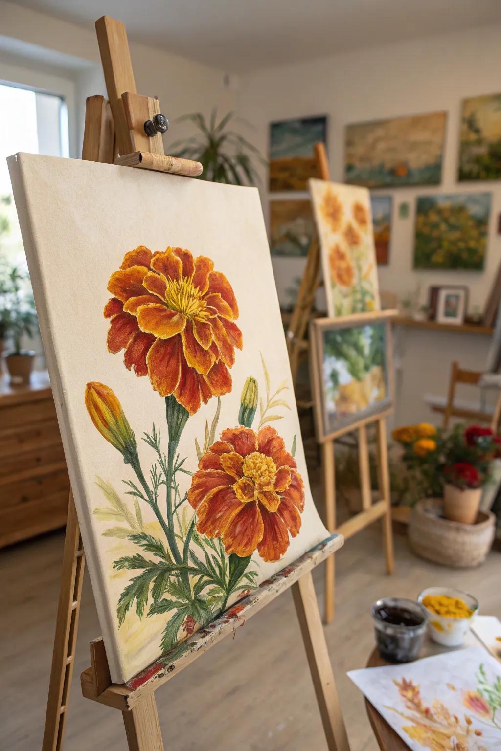 A vibrant marigold drawing, full of warmth and cheer.