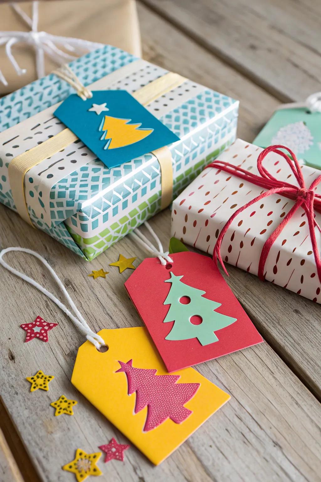 Personalized foam paper gift tags adding charm to presents.