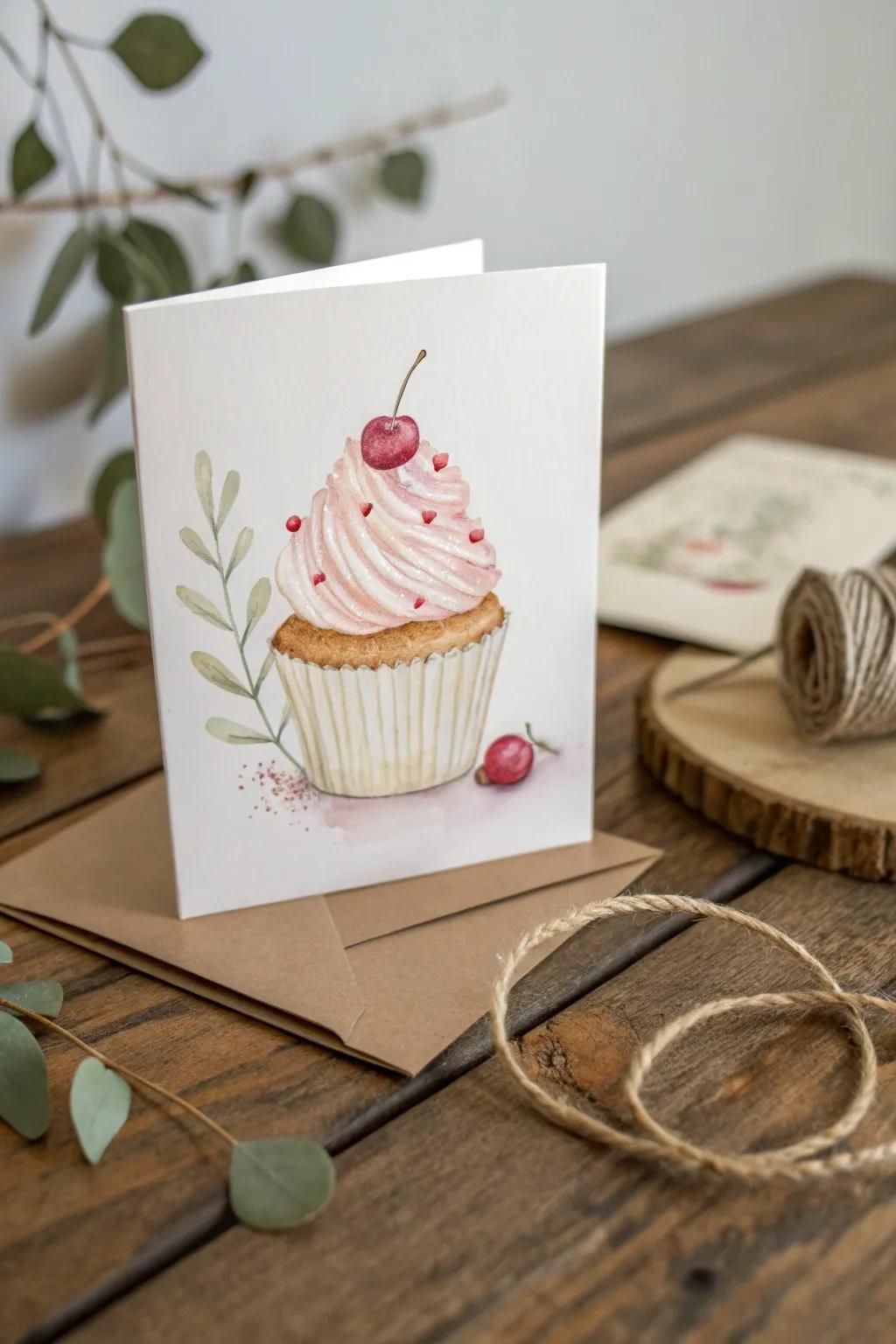 Celebrate with a sweet surprise: minimalist elegance meets boho charm in this delightful cupcake card.