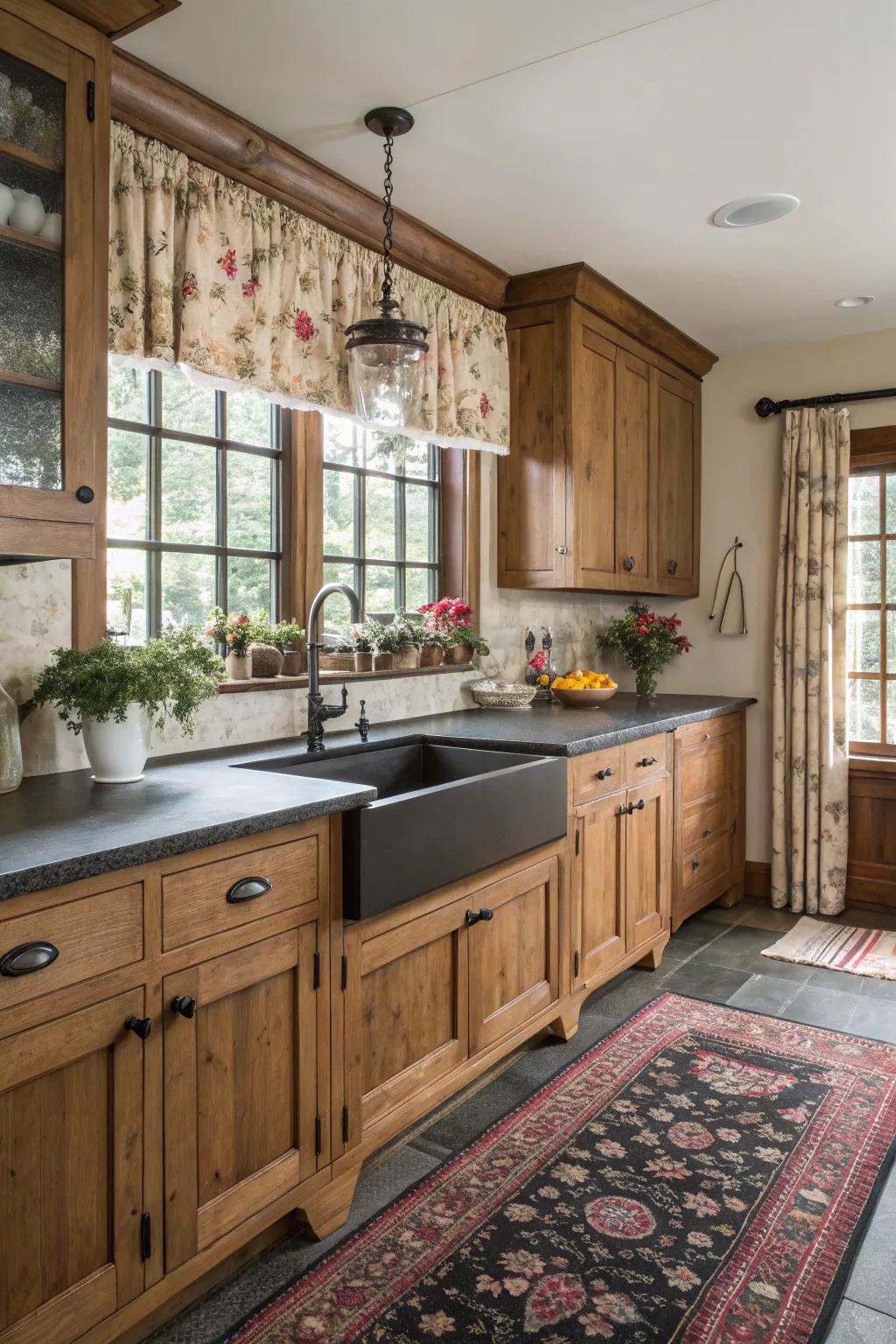 Dark countertops offer a bold and timeless look.