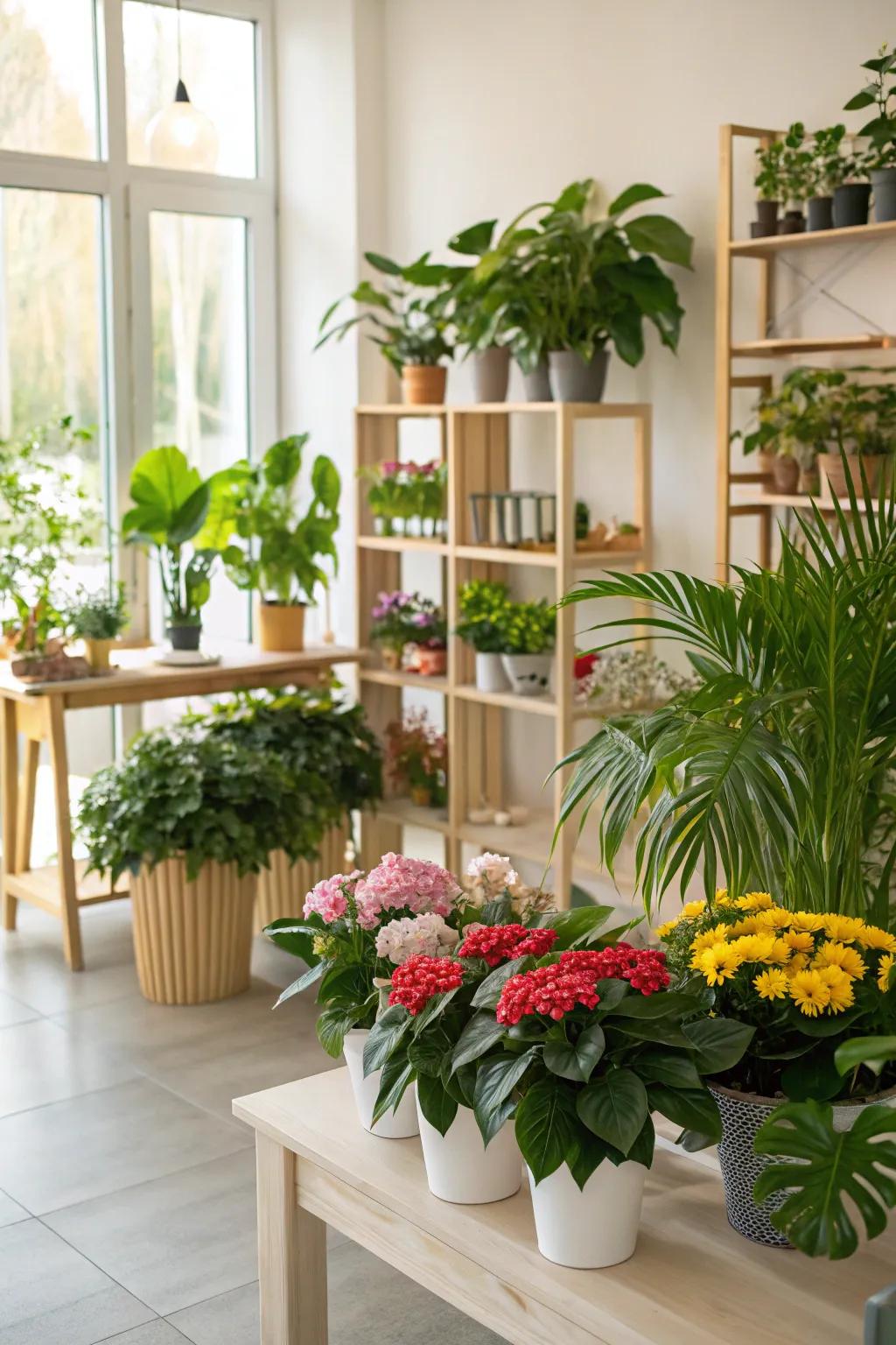 Decorative plants add a fresh and lively touch to her home.