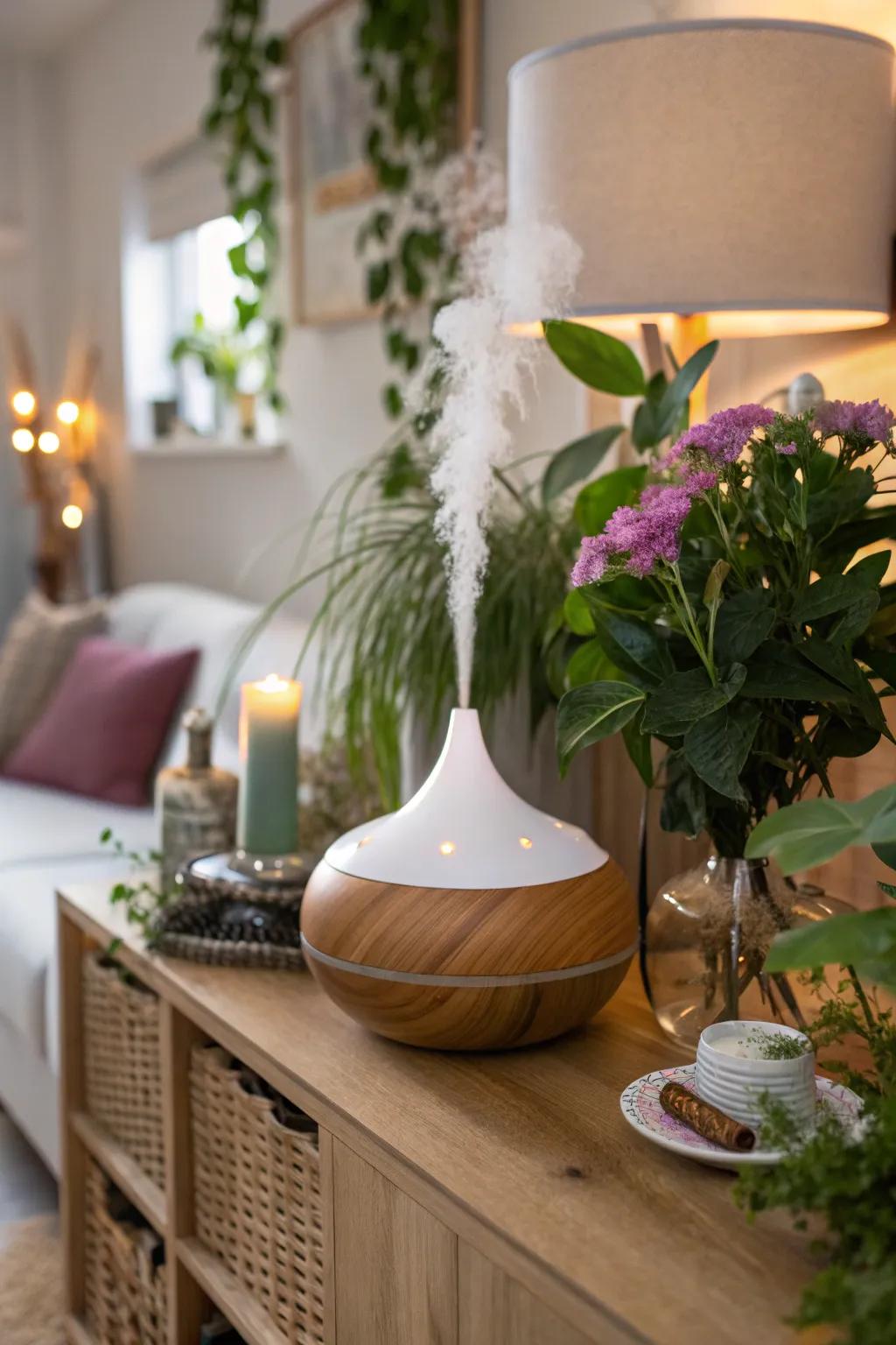 Create a calming atmosphere with an aromatherapy diffuser.