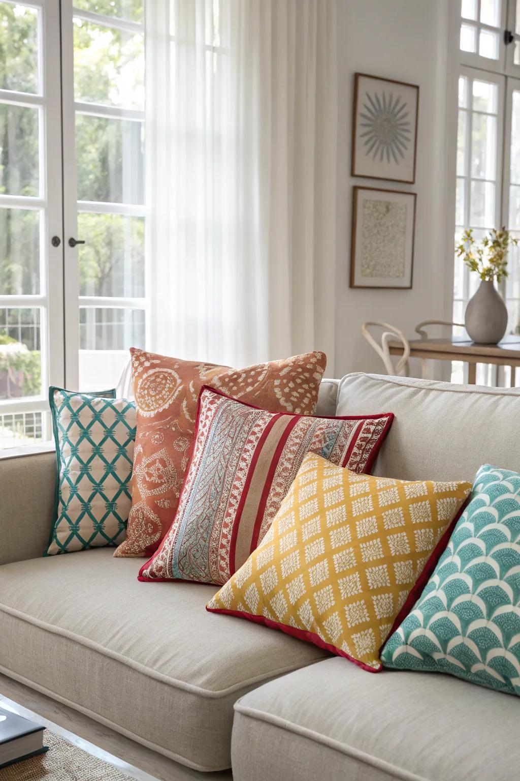 Decorative throw pillows add style and comfort to any seating area.