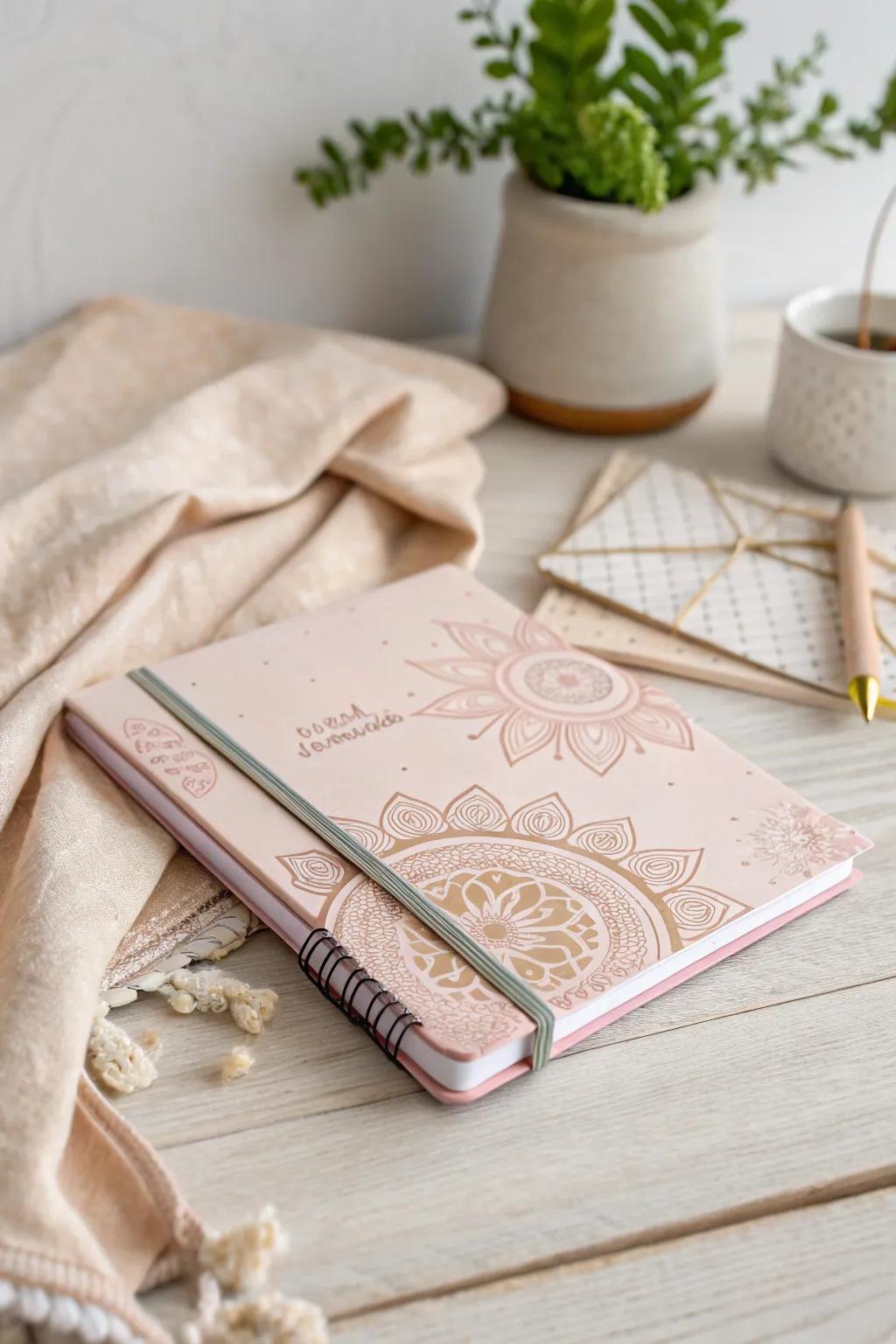 A child's creativity shines through this hand-decorated journal, a perfect heartfelt gift with a Scandinavian-Boho touch.
