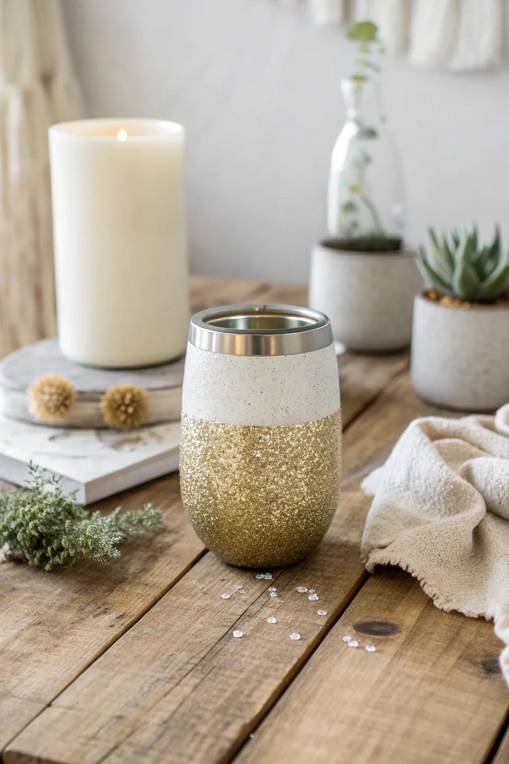 Elegance in simplicity: A monochrome glitter tumbler that shines with understated charm.