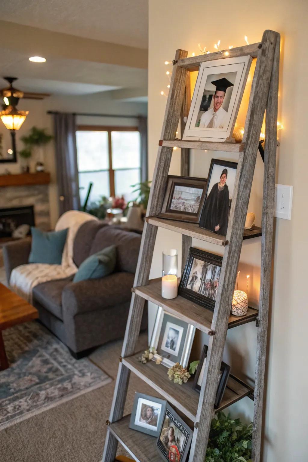 Display memories creatively with a photo ladder.